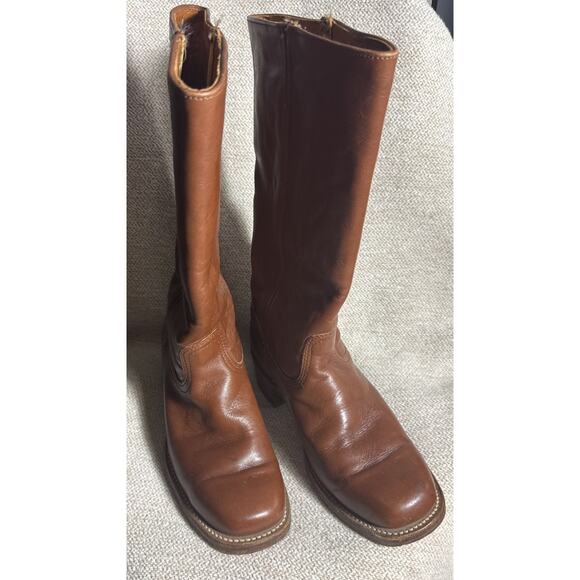 VTG FRYE 80's 2955T Campus Boots Leather Brown 9D Classic Square Toe Made USA - Picture 1 of 12